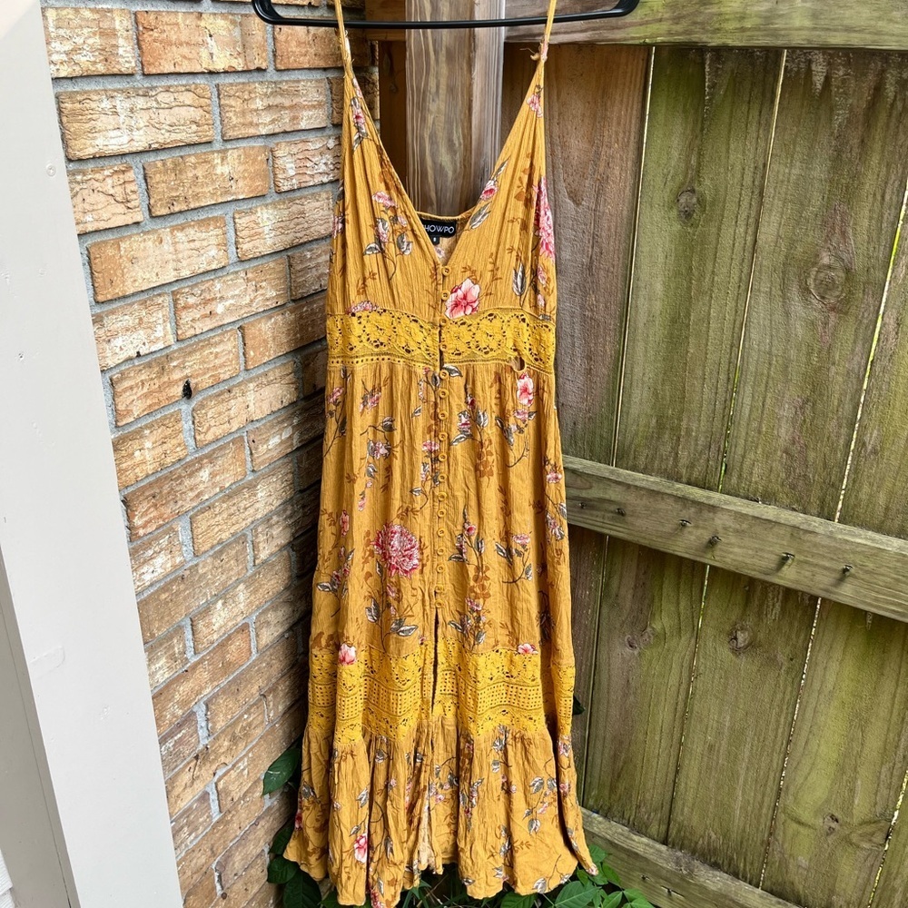 Showpo Mustard Floral Midi Dress